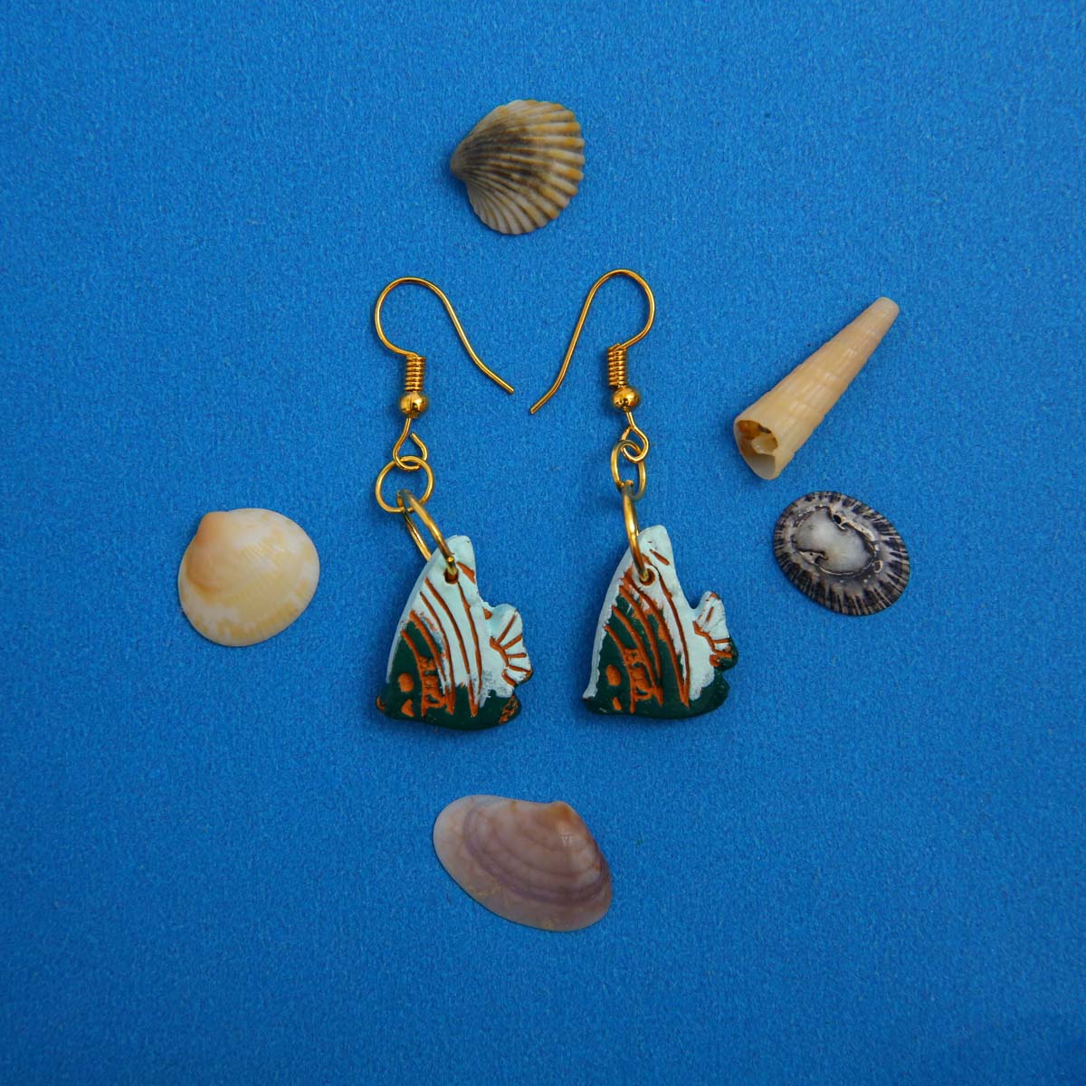 Green Angel Fish Terracotta Earrings