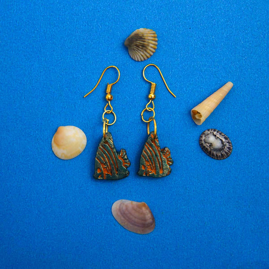 Green & Orange Angel Fish Terracotta Earrings