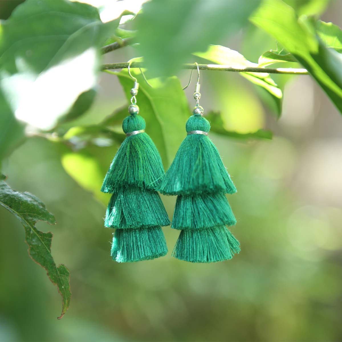 Golden Green Tassel Earrings