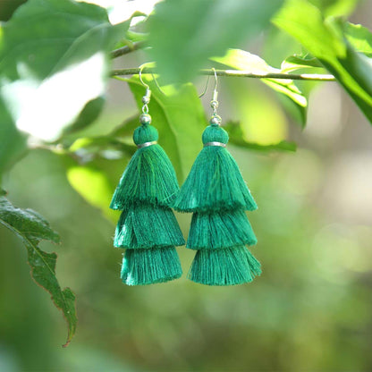 Golden Green Tassel Earrings