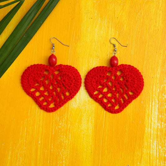 Red Heart Crochet Earrings