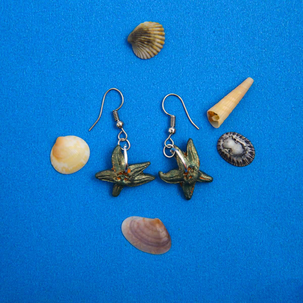 Green Starfish Terracotta Earrings