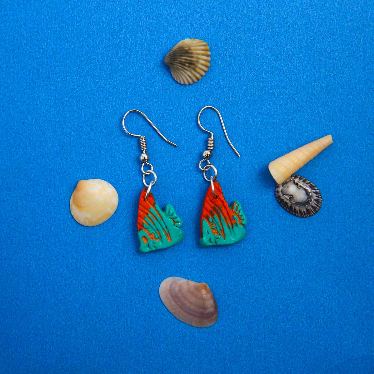 Green & Red Angel Fish Terracotta Earrings