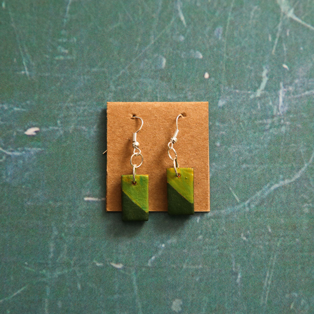 Green Block Earrings