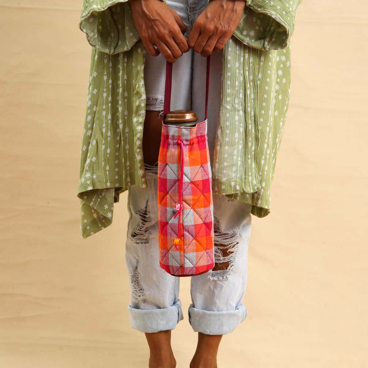 Orange Handloom Water Bottle Carrier