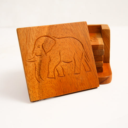 Wooden Ellie Coaster Set &amp; Holder
