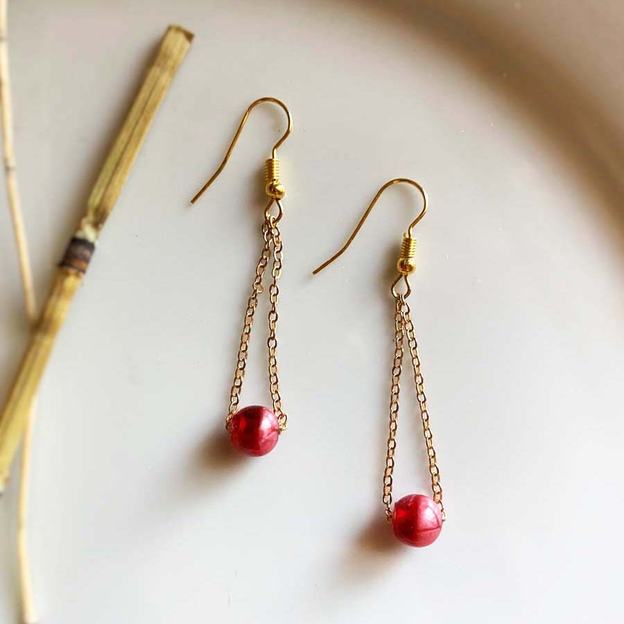 Red Bead Drop Earrings
