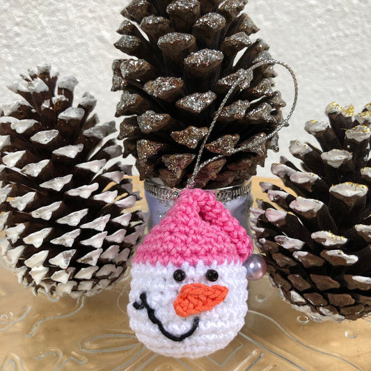 Pink Amigurumi Snowman Ornament