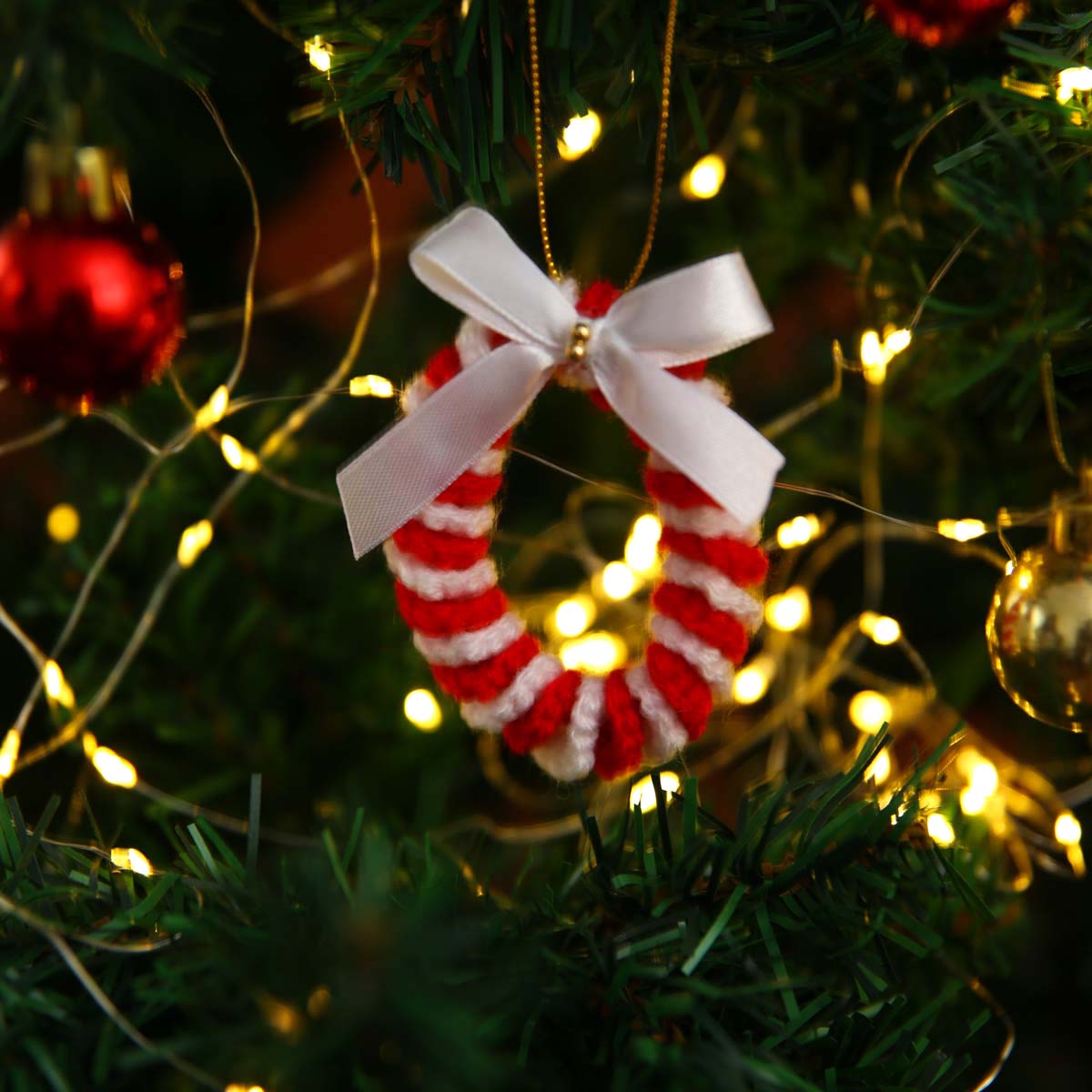 White Candy Cane Wreath Ornament