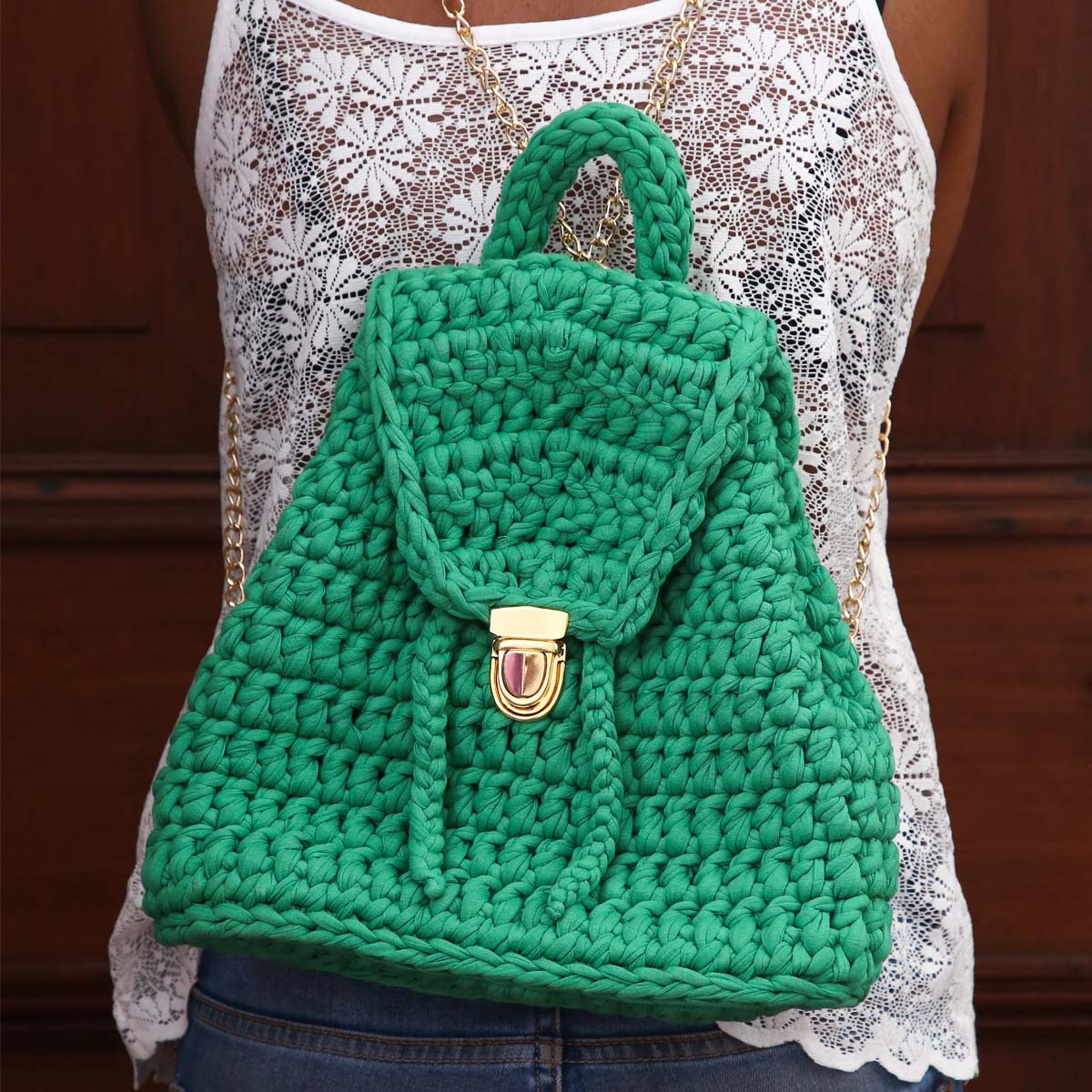 Gorgeous Green Crochet Backpack