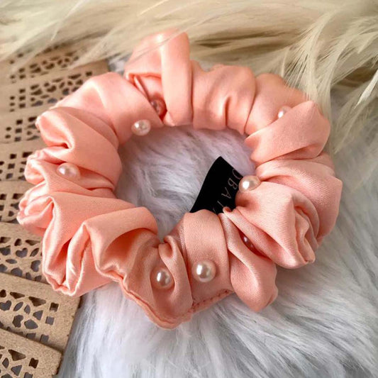 Cantaloupe Satin Pearl Mini Scrunchie