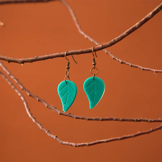 Teal Leaves Resin Earrings