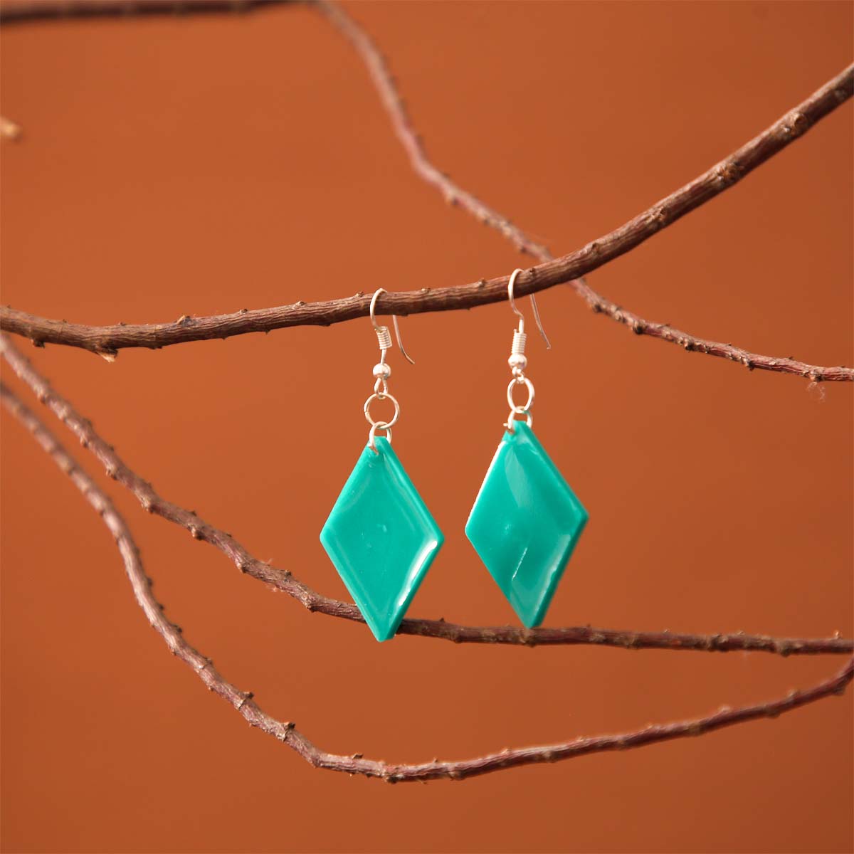 Teal Diamond Resin Earrings