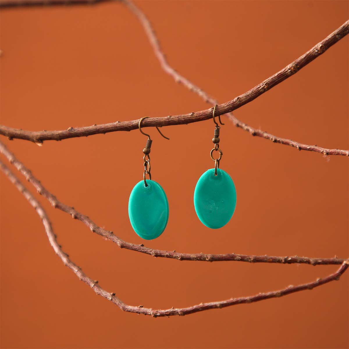 Teal Oval Resin Earrings
