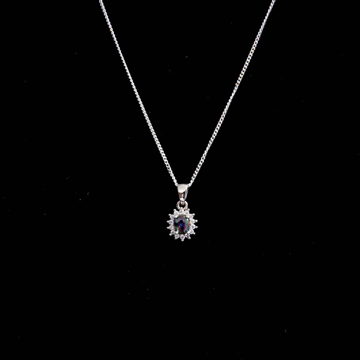 Silver Synthetic Stone Pendant & Chain