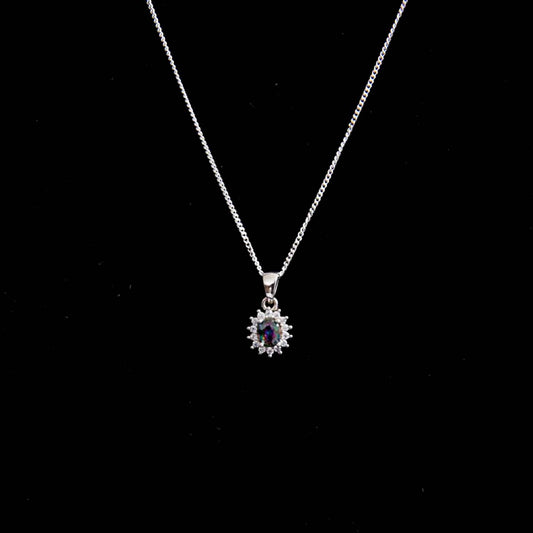 Silver Synthetic Stone Pendant & Chain