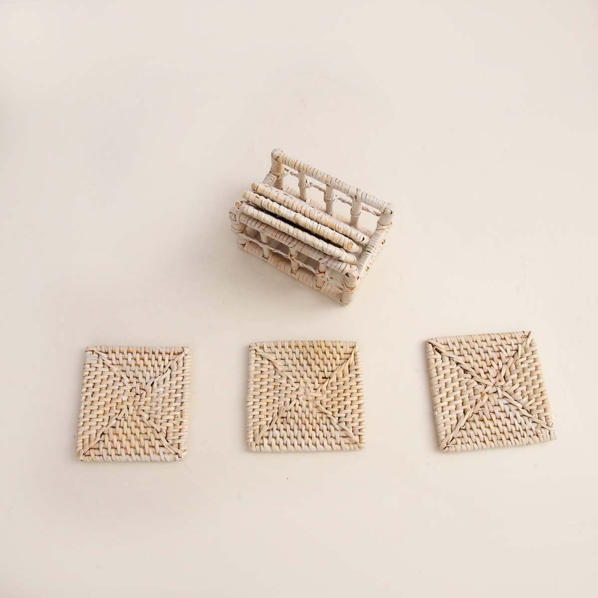 Gruha Mist Square Cane Coaster Set