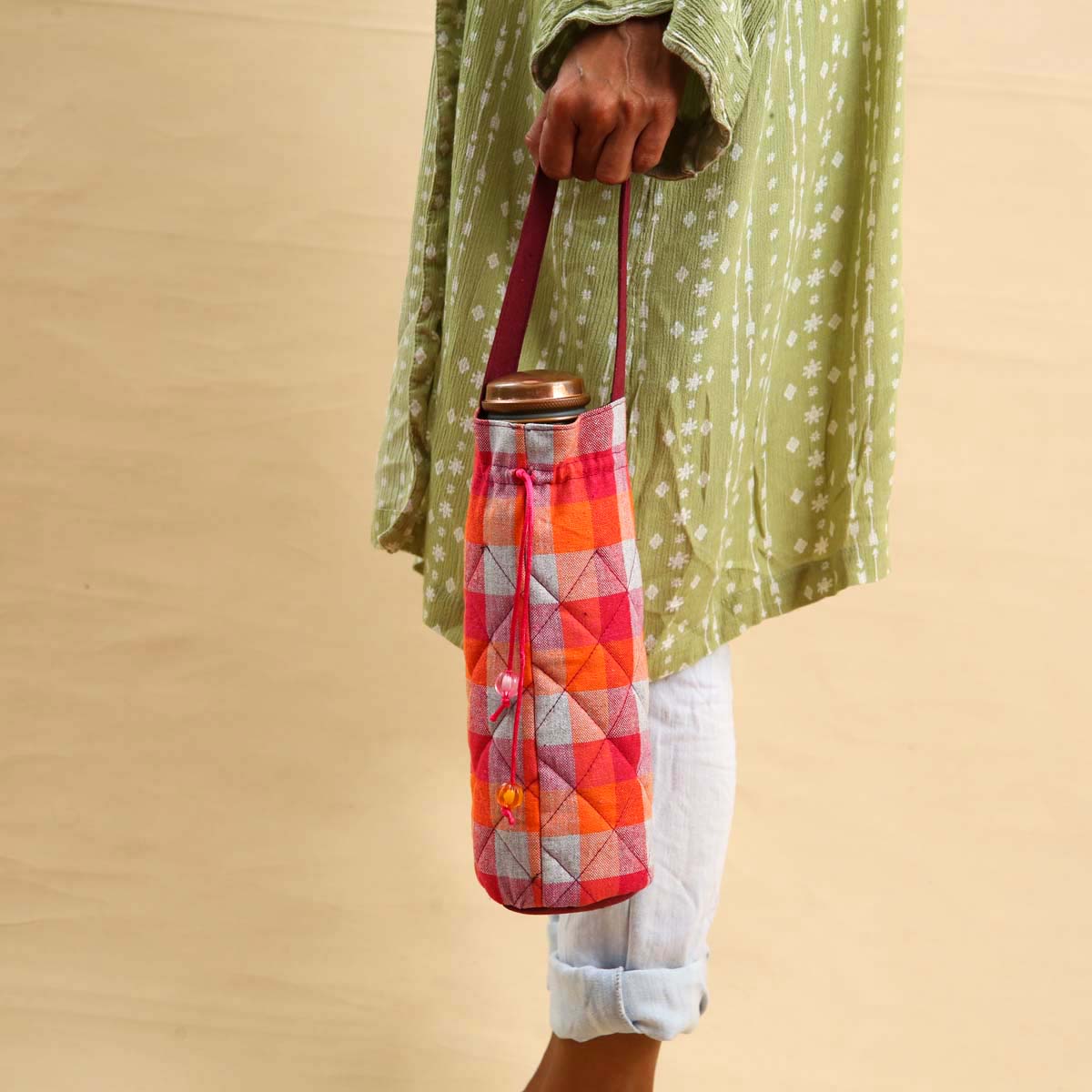 Orange Handloom Water Bottle Carrier