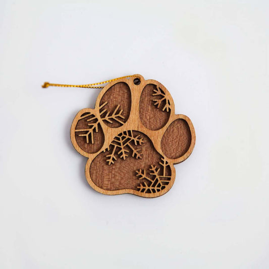 Snowy Pawprint Wooden Ornament