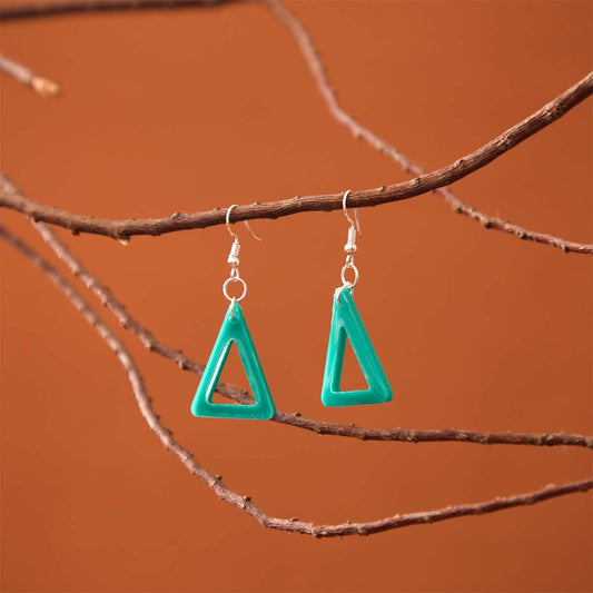 Hollow Teal Triangle Resin Earrings