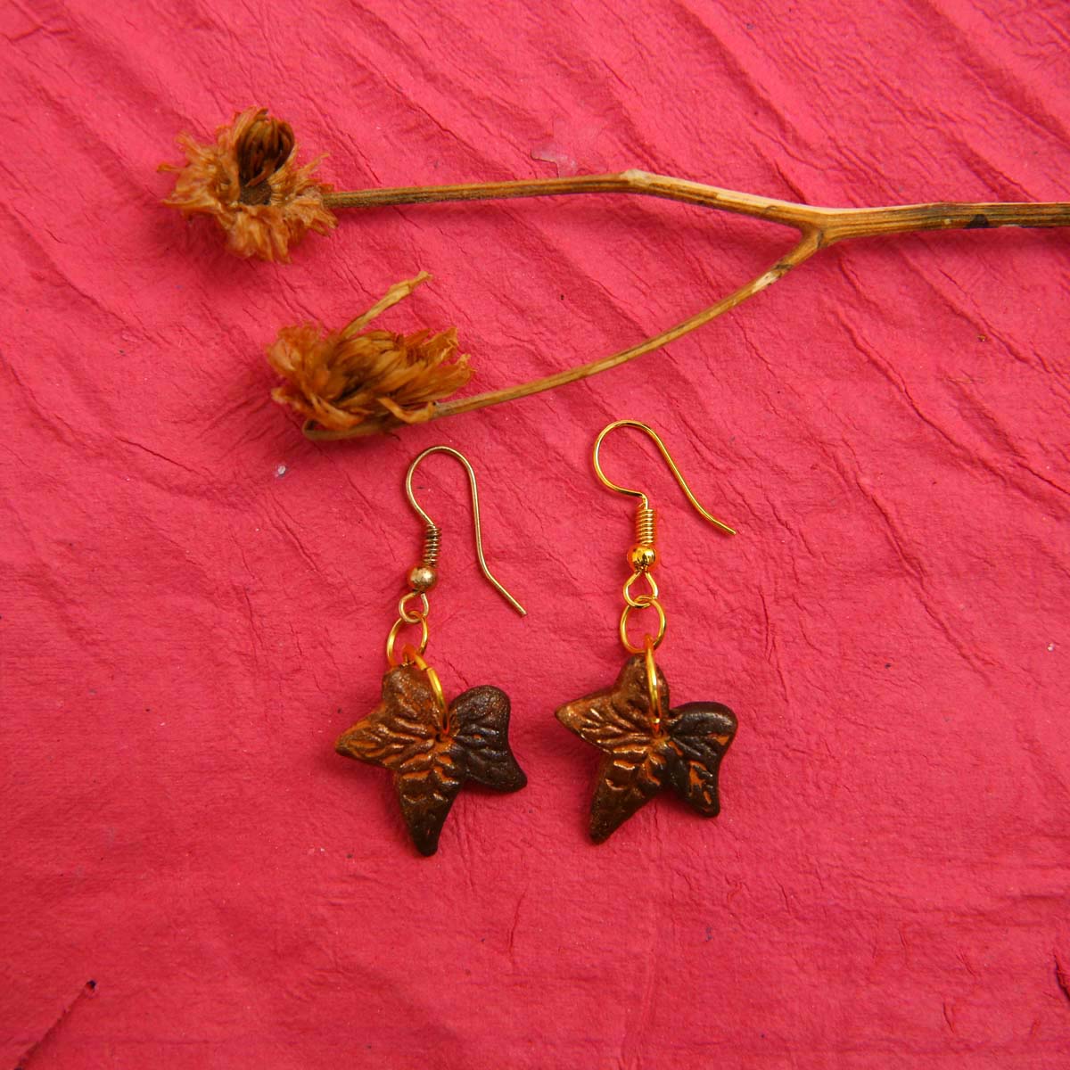 Gold & Bronze Maple Terracotta Earrings