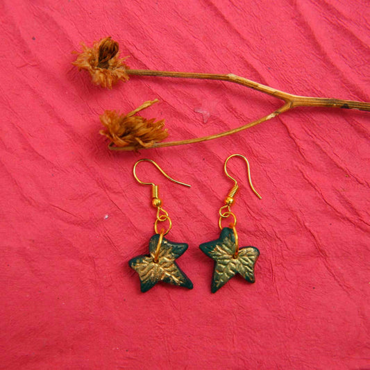 Gold & Green Maple Terracotta Earrings