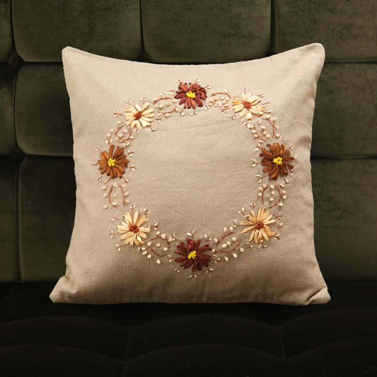 Daisy Wreath Embroidered Cushion Cover
