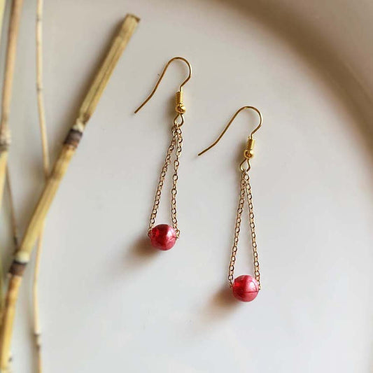 Red Bead Drop Earrings