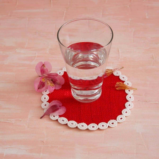 Red Burlap Round Coaster Set
