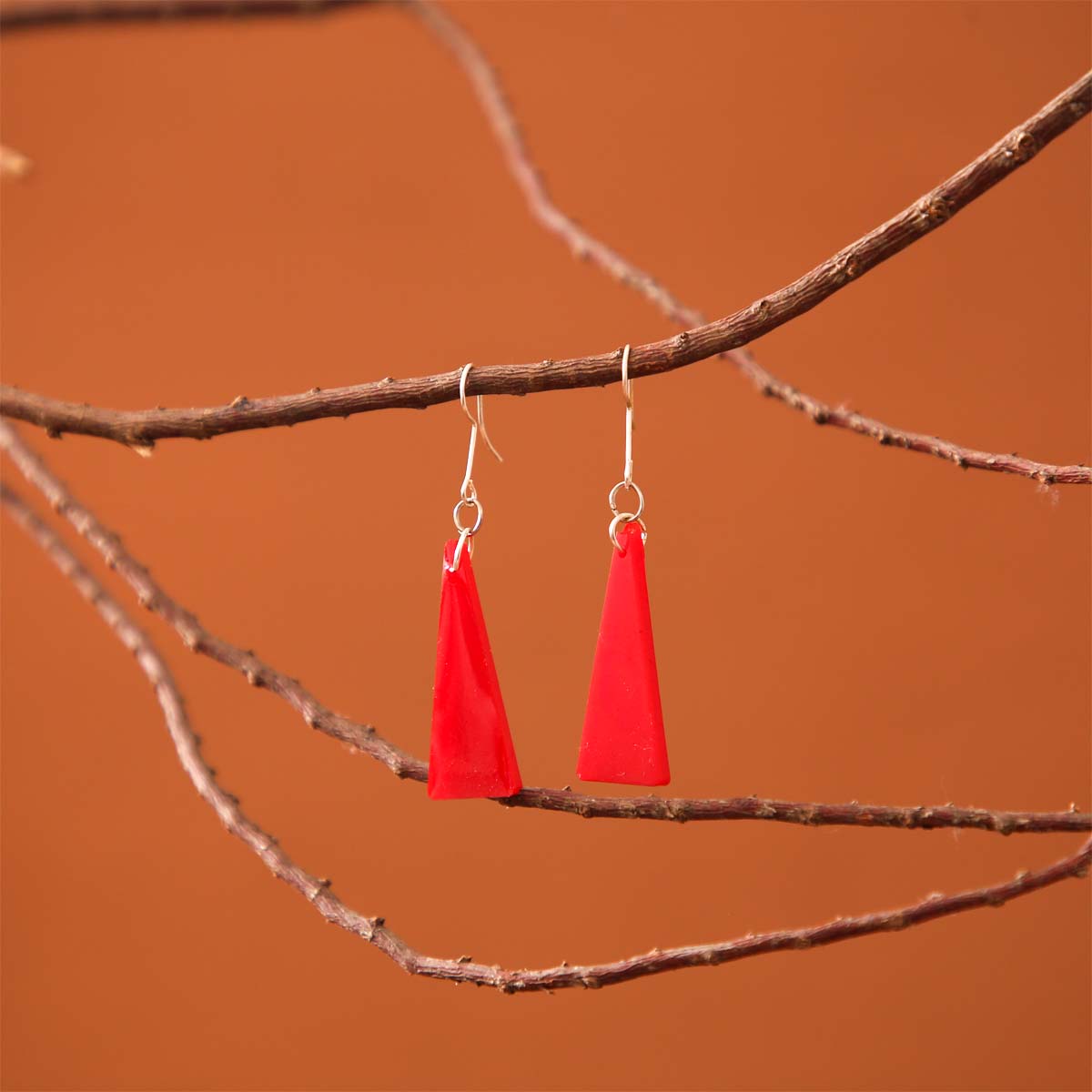 Ruby Triangle Resin Earrings