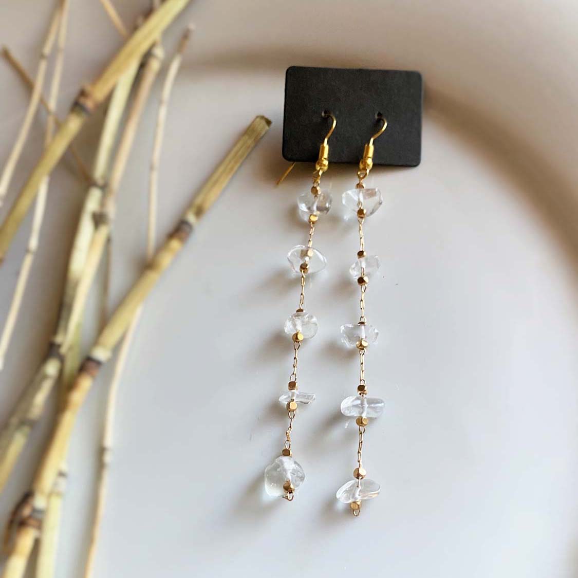 White Stone Drop Earrings