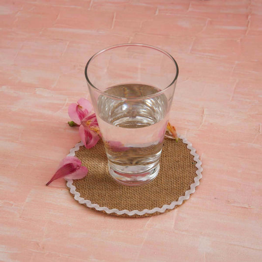 White Burlap Round Coaster Set