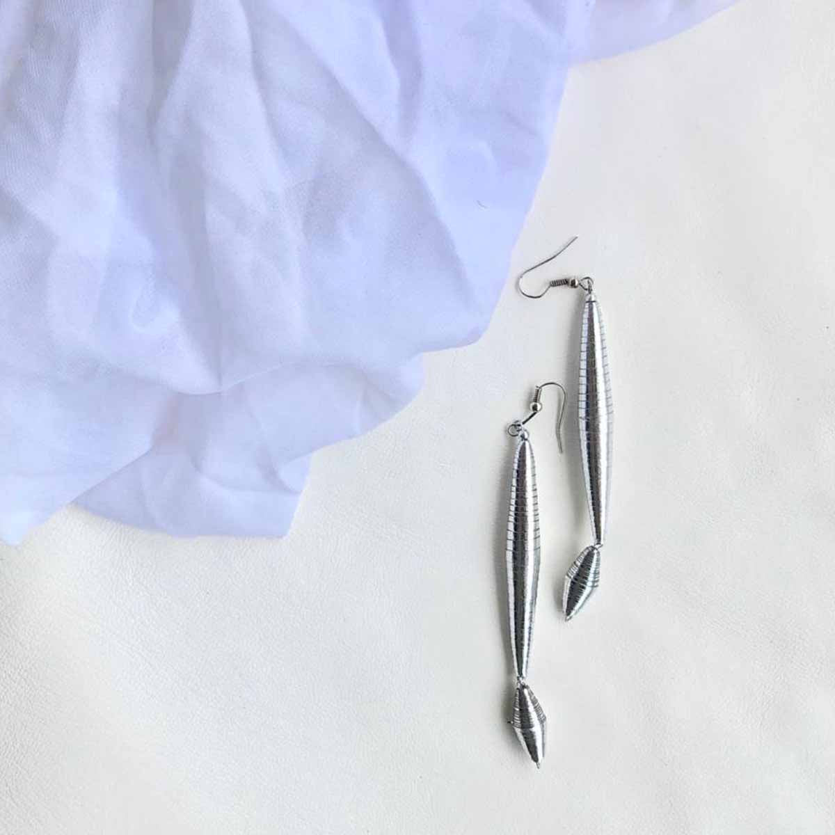 Long Silver Bead Earrings