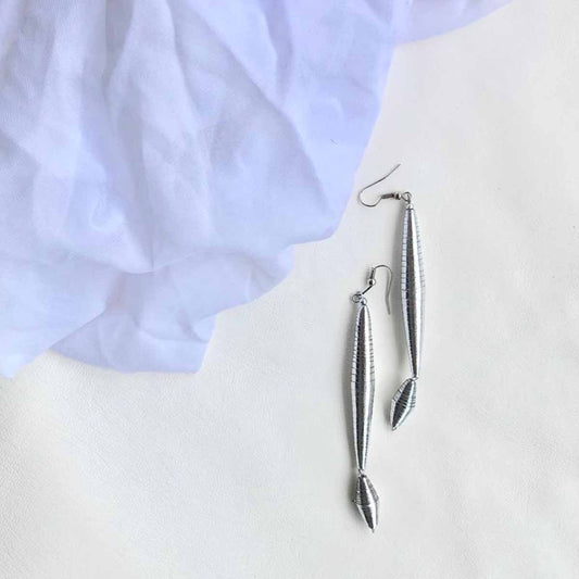 Long Silver Bead Earrings