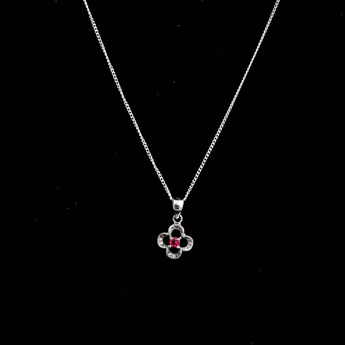 Silver Synthetic Stone Pendant and Chain