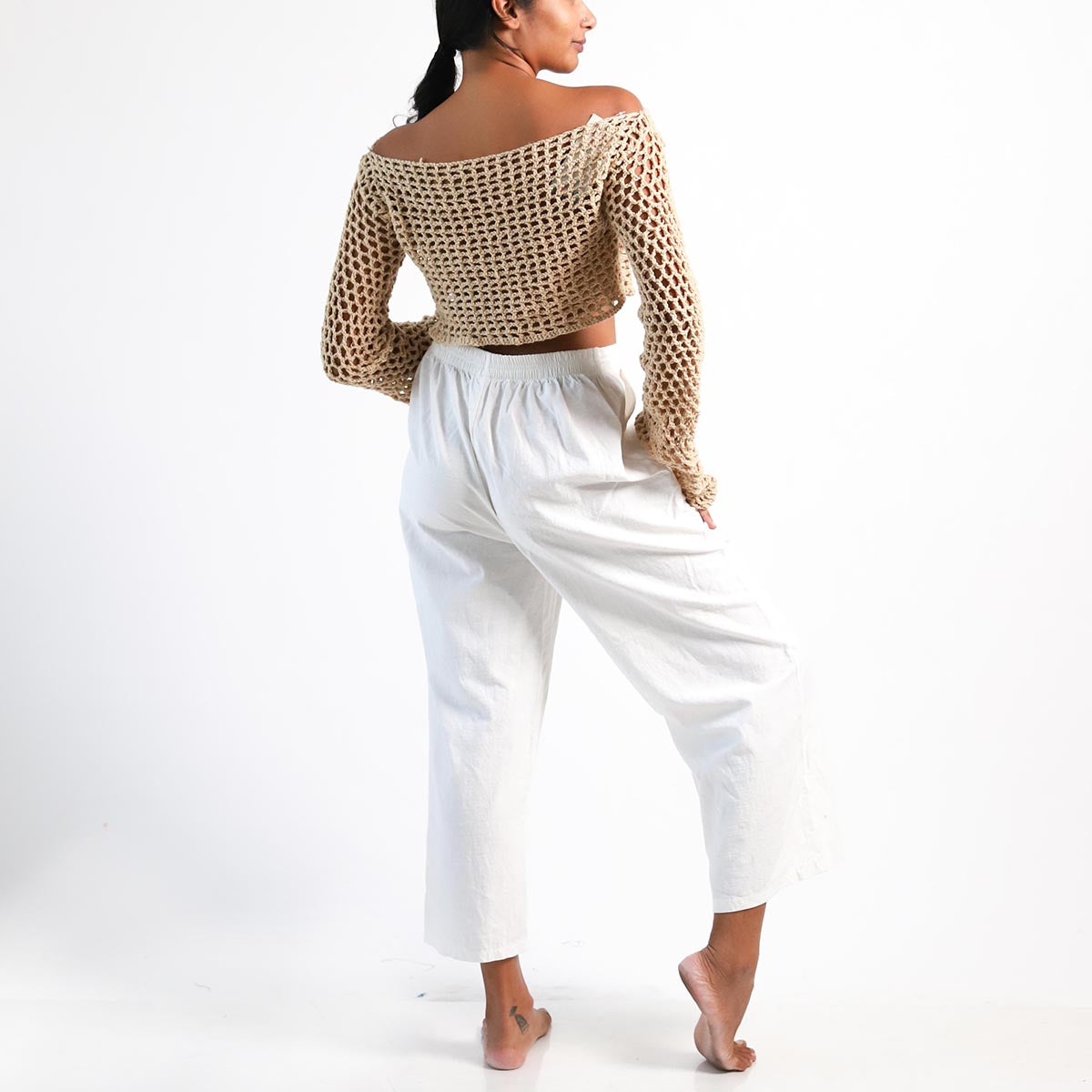 Beige Crotchet Off - Shoulder Top