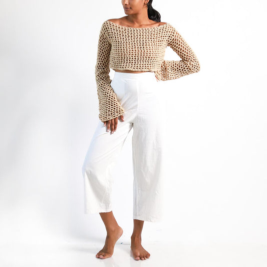 Beige Crotchet Off - Shoulder Top