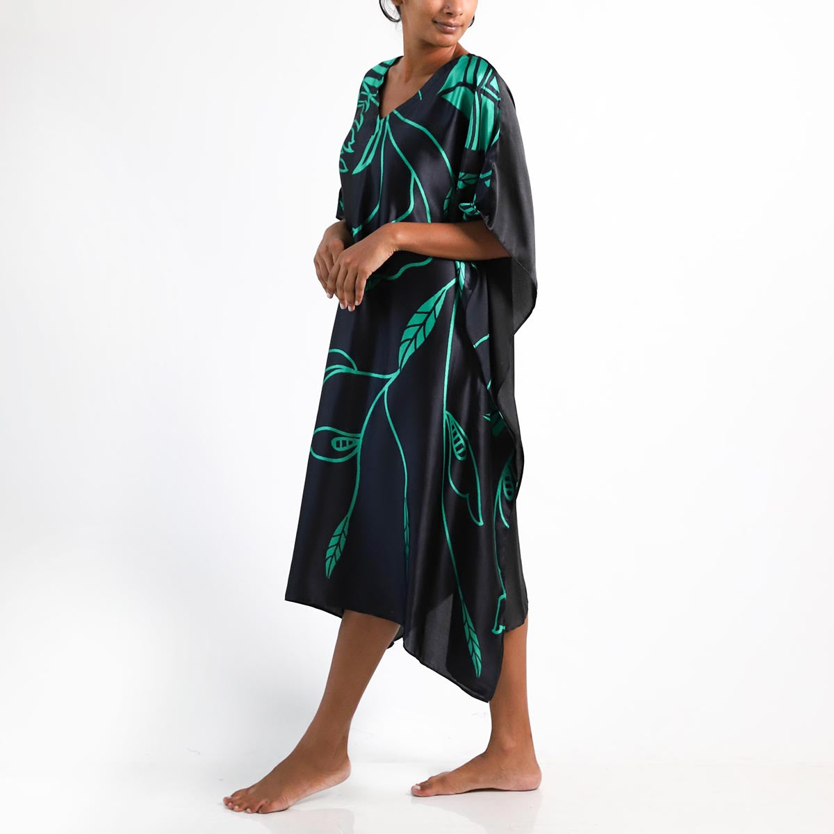 Emerald Fauna Silk Batik Kaftan