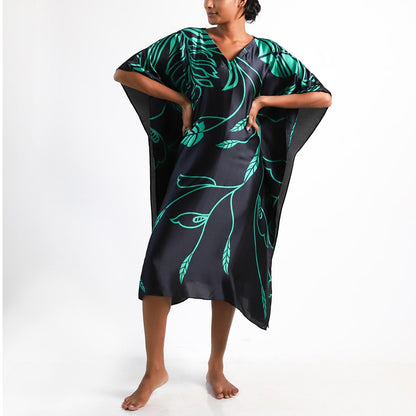 Emerald Fauna Silk Batik Kaftan