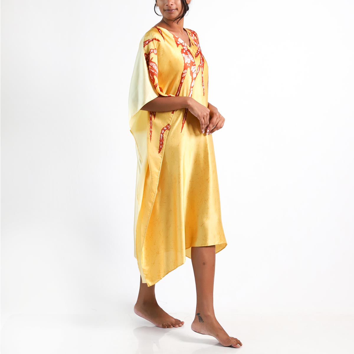 Sunny Side Emerald Fauna Silk Batik Kaftan