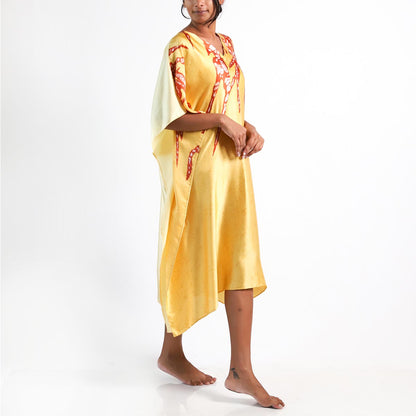 Sunny Side Emerald Fauna Silk Batik Kaftan