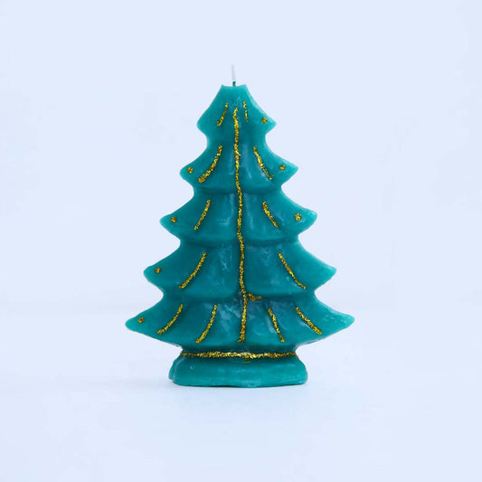 Green Glittery Christmas Tree Candle