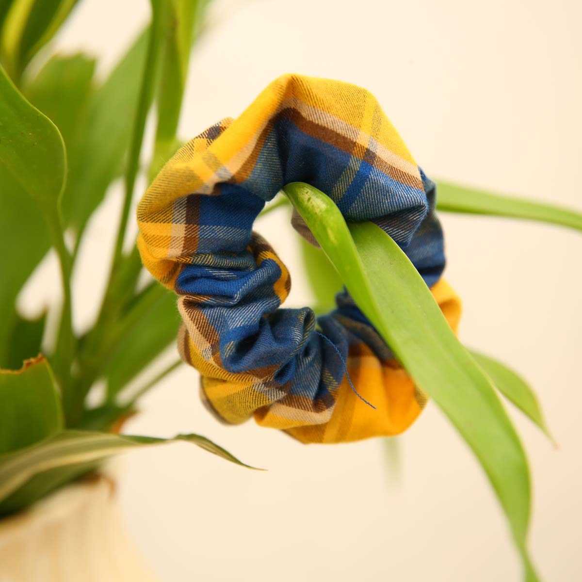 Yellow Checked Scrunchie