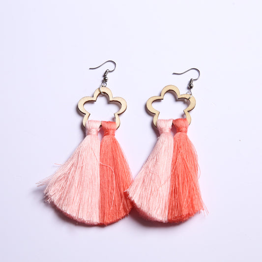 Wooden Peach Tassel Earrings