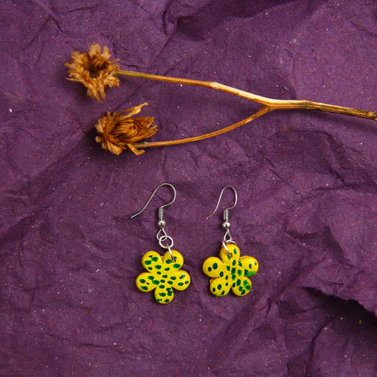 Yellow Polka Floral Terracotta Earrings