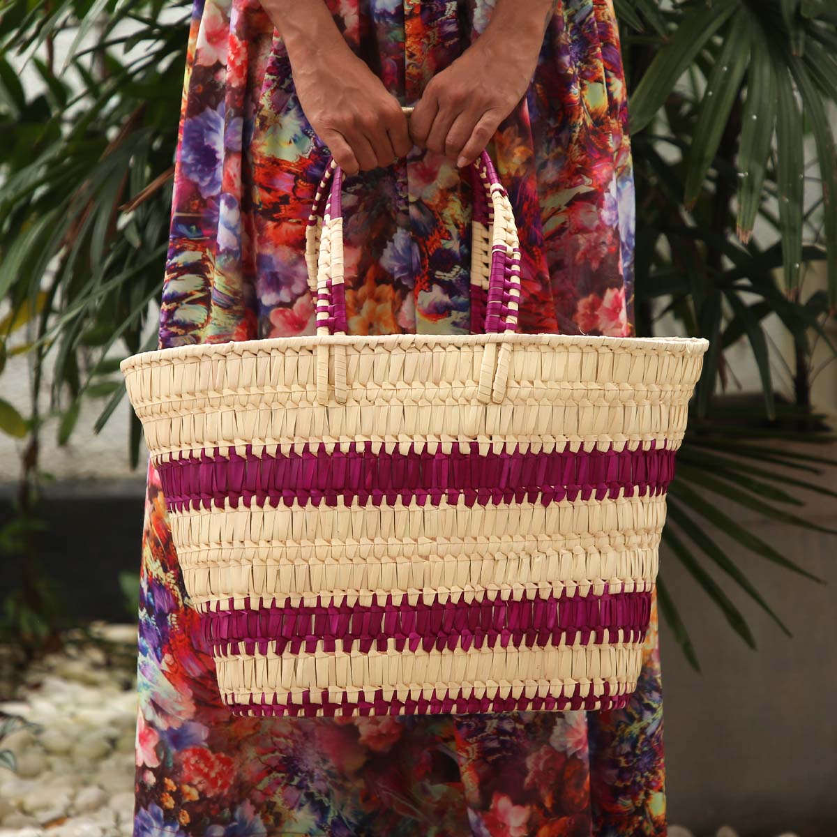 Magenta Stripe Palmyra Shopping Basket