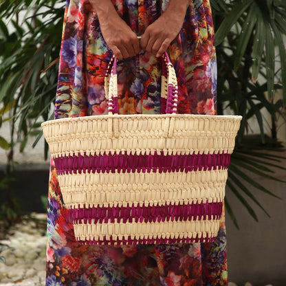 Magenta Stripe Palmyra Shopping Basket