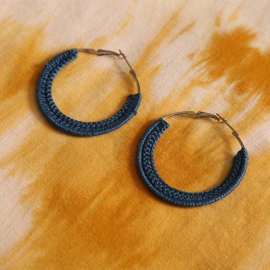 Navy Blue Crochet Hoop Earrings