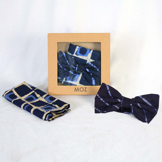 Blue Batik Stripes Bow Tie