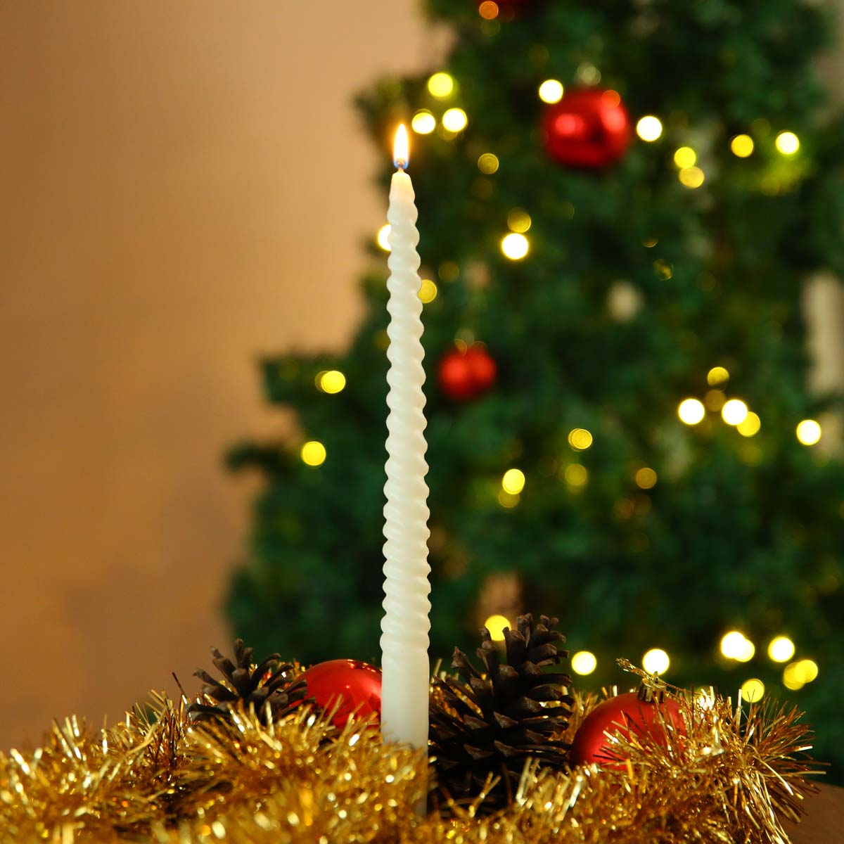 Spiral White Candle 12"